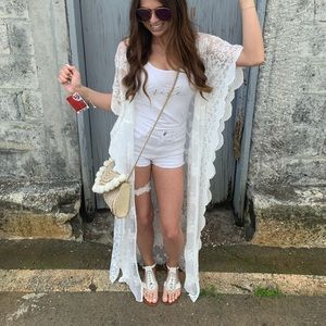 Beautiful white lace bridal robe/pool cover up